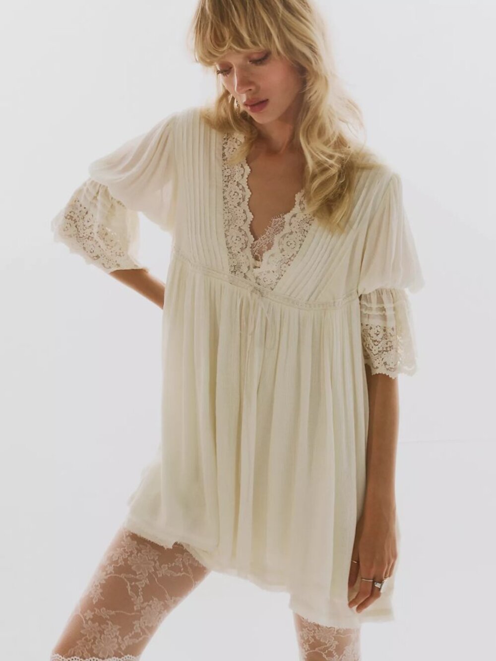 Angel Wings V-Neck Babydoll Mini Dress